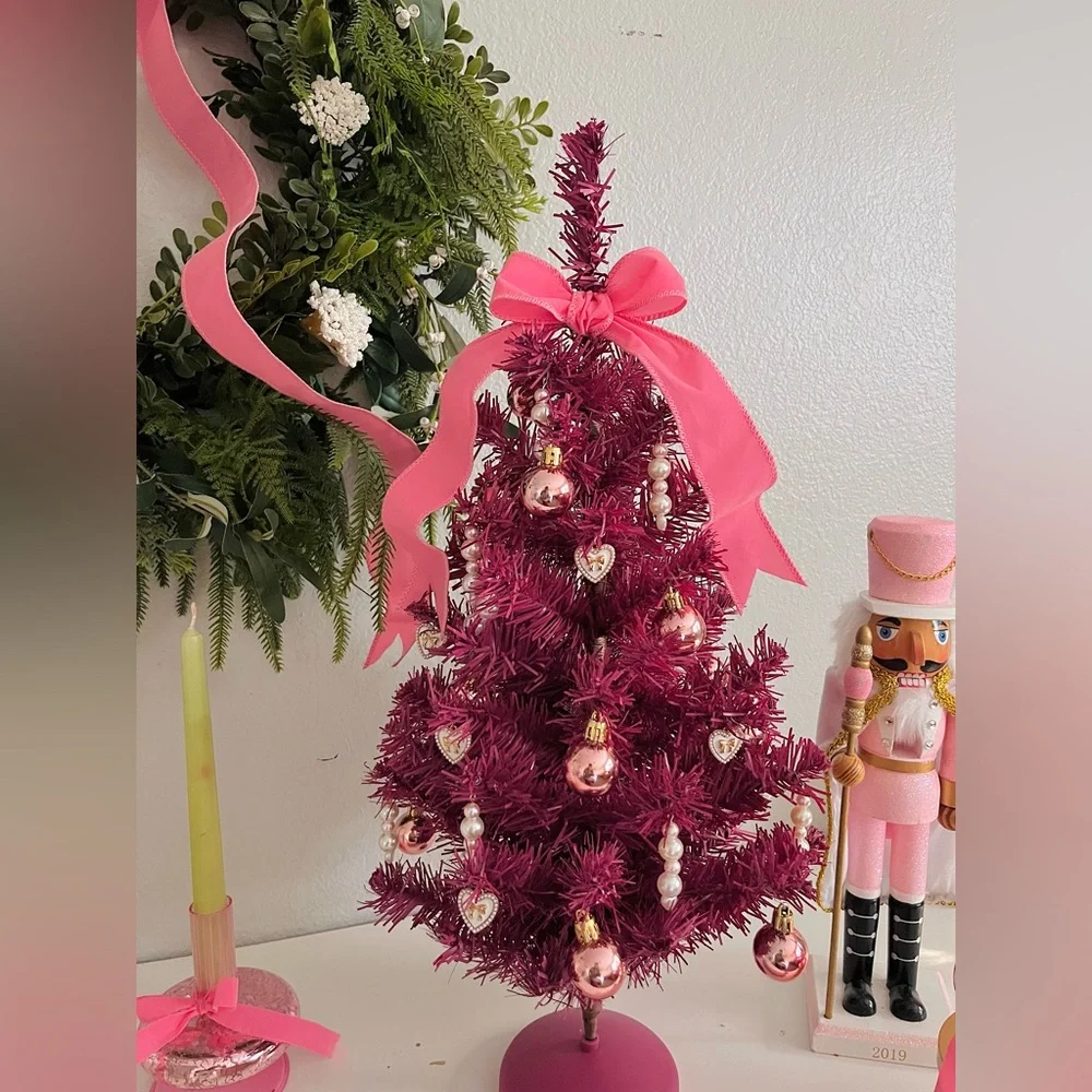 Barbie-Inspired Pink Christmas Tree 22” Coquette Glam Holiday Decor